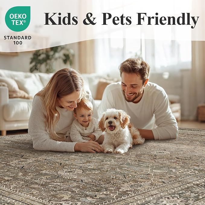 Schweek 6x9 Brown Washable Area Rugs Non Slip Vintage Rug - Image 8
