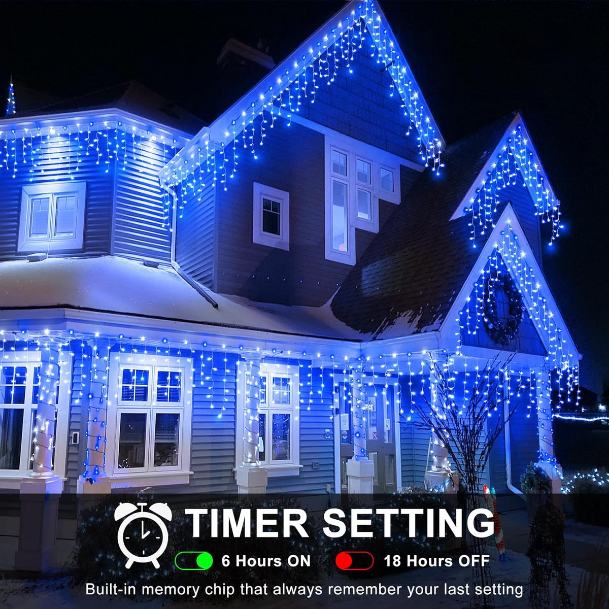 Icicle Christmas Lights Outdoor, 16.5FT 200 LED Icicle Lights for Outside with 8 Modes Waterproof, Connectable Curtain String Light for Indoor Bedroom Home Eaves Party Wedding Decorations, Blue