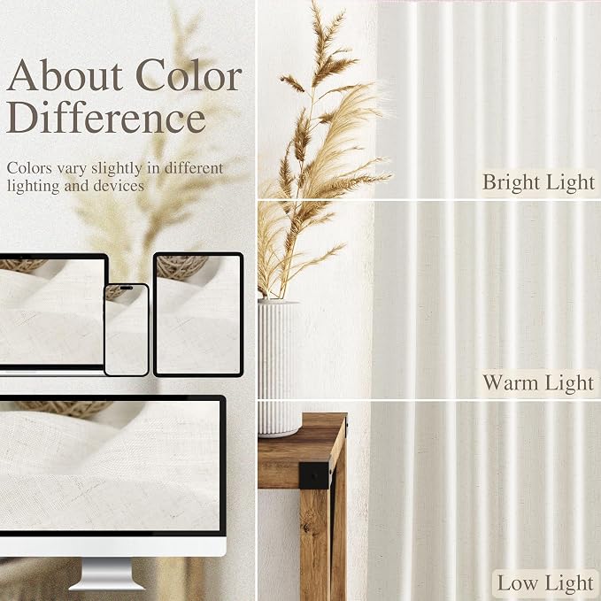 Extra Long Beige White Linen Curtains 144 Inch - Image 3
