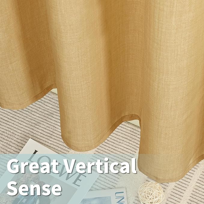 Caramel Brown Linen Curtains for Living Room 84 Inch Length 2 Panels | Faux - Image 5