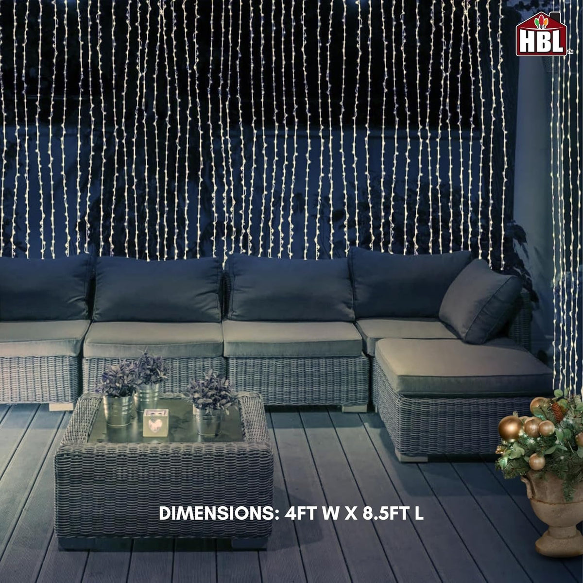 Belle Luci 768-Bulb Warm White Connectable LED Curtain Lights Outdoor Porch Decor 4'X8.5'