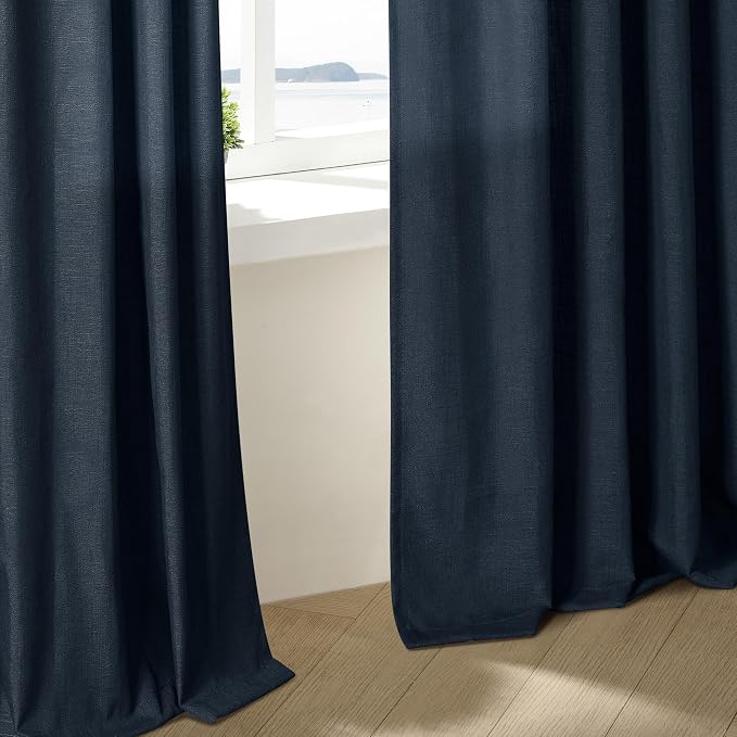 Navy Indigo Linen Pinch Pleated Curtains 102 Inches Long 2 Panels | Pinch - Image 8