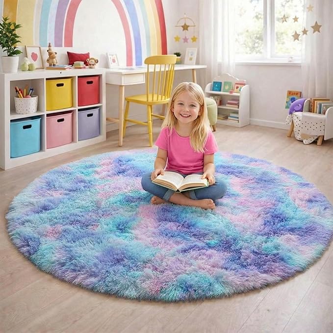 Amdrebio Purple Rainbow Mermaid Large Round Rug 7Ft - Image 3