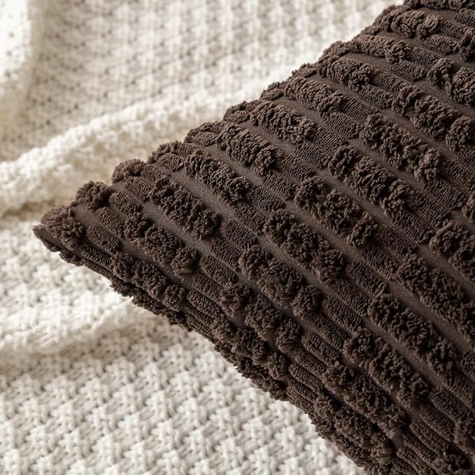 MIULEE Euro Sham Corduroy Decorative Throw Pillow Covers 24x24 Dark Brown | - Image 6