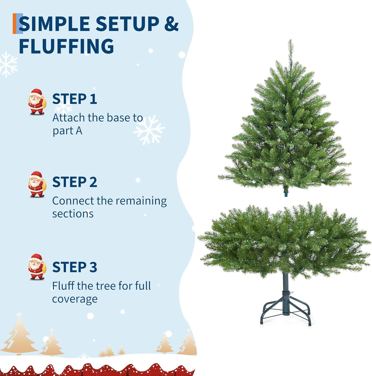 4.5FT Pre-Lit Artificial Christmas Tree with Color Lights,Green PE & PVC Artificial Xmas Tree,Easy Assembly, Full Branch Tips& Foldable Stand for Home, Office, Party Decoration for Xmas Holiday