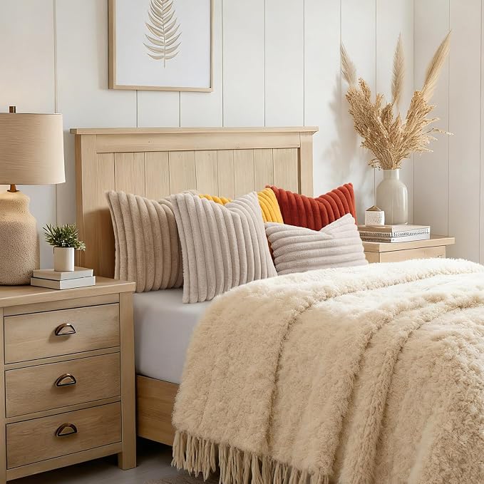 decorUhome Fall Faux Fur Throw Pillow Covers 20x20 Set of 2 Mustard Yellow | - Image 8