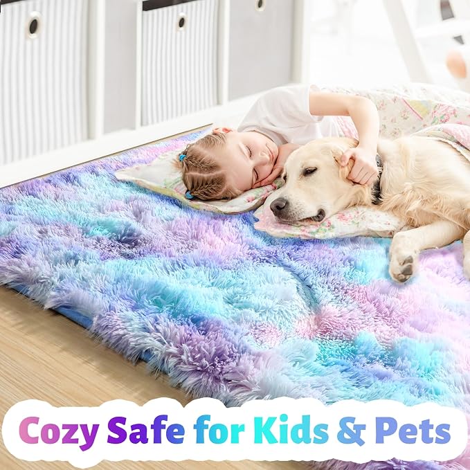 Amdrebio Purple Rainbow Mermaid Plush Area Rug 5x7 - Image 2