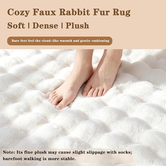 White Rabbit Plush Rug 8'x10', Fluffy Faux Fur Shaggy Area Rug - Image 5