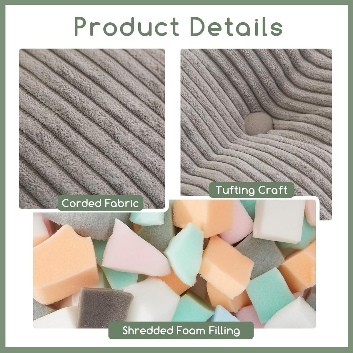 HIGOGOGO Square Stuffed Pouf Ottoman, Corduroy Poufs with Foam Chunk Filling, Furry and Fluffy Pouf Foot Stool Storage Ottoman, 25.6 X 25.6 Floor Poufs Foot Rest for Living Room, Grey