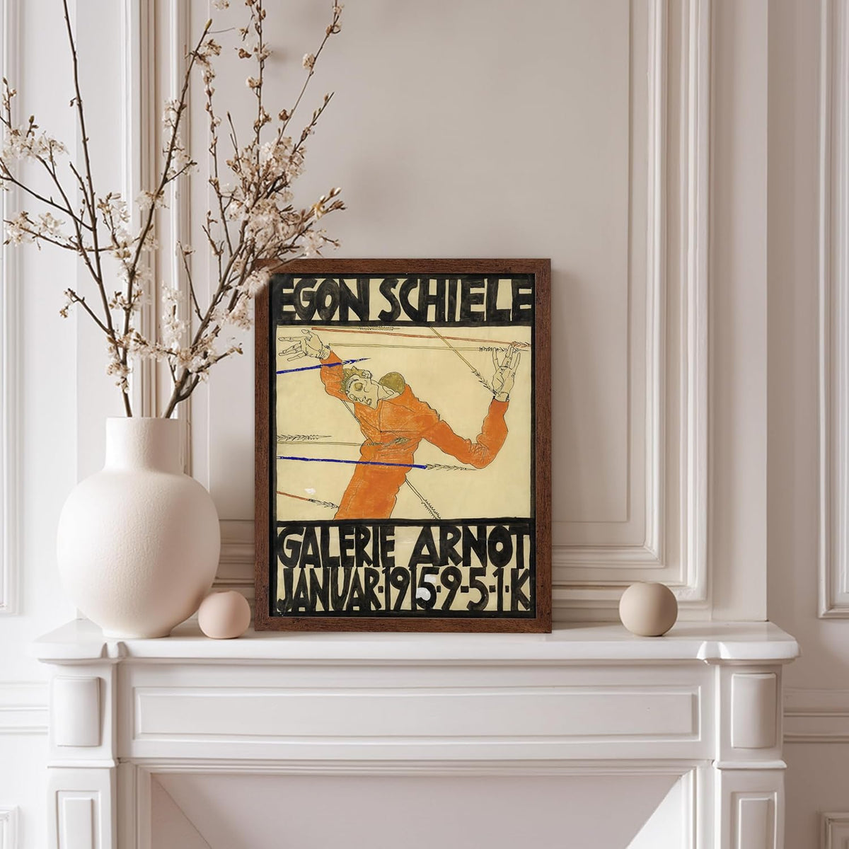 Poster Master Vintage Painting Poster - Retro Expressionism Print - Self Portrait as the Martyred St Sebastian - Gift for Artist, Friend - Wall Decor for Home, Office, 8x10 Brown Framed