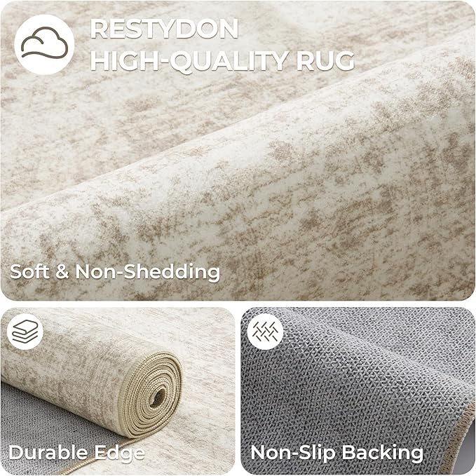 3x5 Rug for Entryway, Washable Area Rug, Living Room, Dining Room, Neutral Rug - Image 7