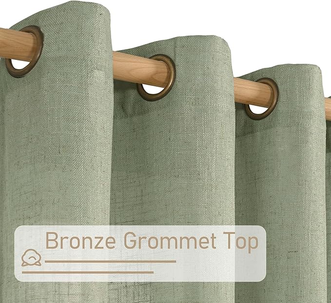 Linen Curtains for Living Room 80 Inch Length, Bronze Grommet Light Filtering - Image 2