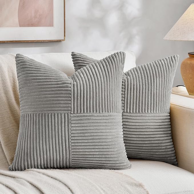Fancy Homi 2 Packs Grey Euro Decorative Throw Pillow Covers 26x26 Inch by Fancy+Homi