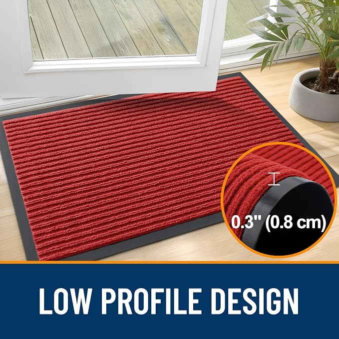 OLANLY Front Door Mat 47x32, Waterproof Heavy-Duty Indoor Outdoor Doormat | Red - Image 4