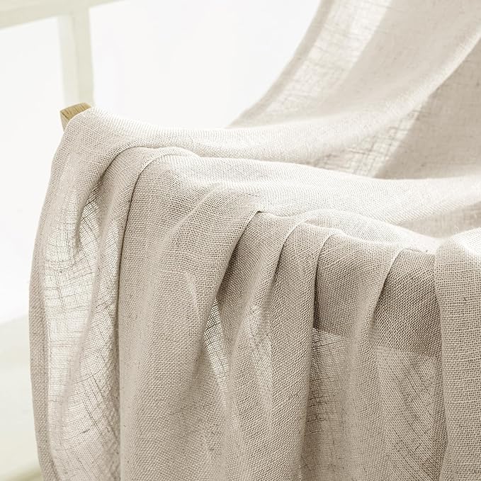 MIULEE Cream Linen Curtains 52x90 Inch Long - Image 6