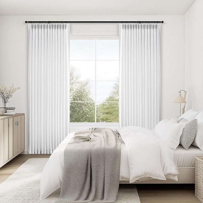 Topfinel Beige White White Linen Curtains 96 Inches Long - Image 2