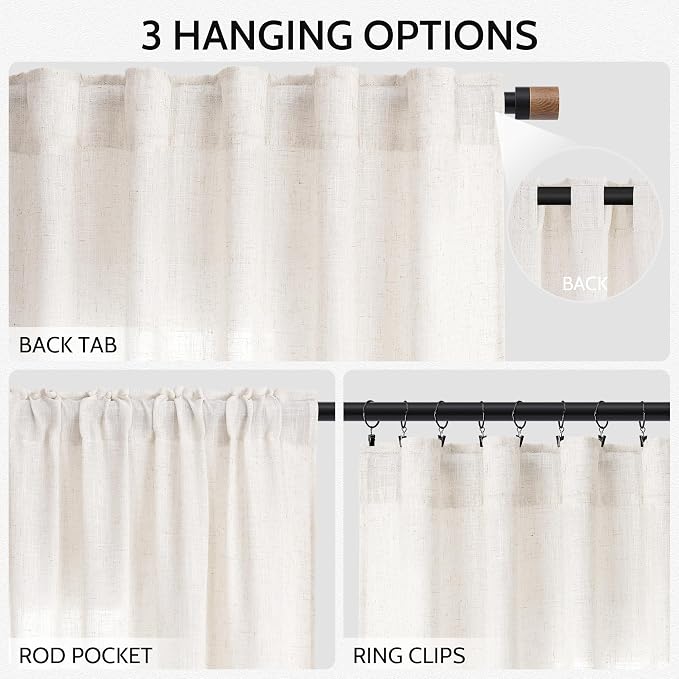 Ivory White Linen Curtains for Living Room 100 Inches Long Light Filtering Semi - Image 2