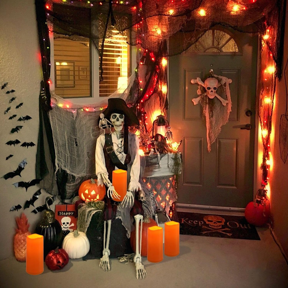 NURADA 8" x 4" Large Outdoor Flameless Candles - Waterproof LED Pillar Flickering Candle Battery Operated with Timer Remote for Patio Porch Lanterns Halloween Thanksgiving Fall Decor - 2 Pack Orange