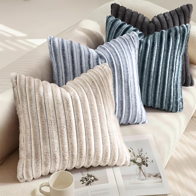 decorUhome Fall Faux Fur Throw Pillow Covers 12x20 Set of 2 Dark Grey | - Image 4