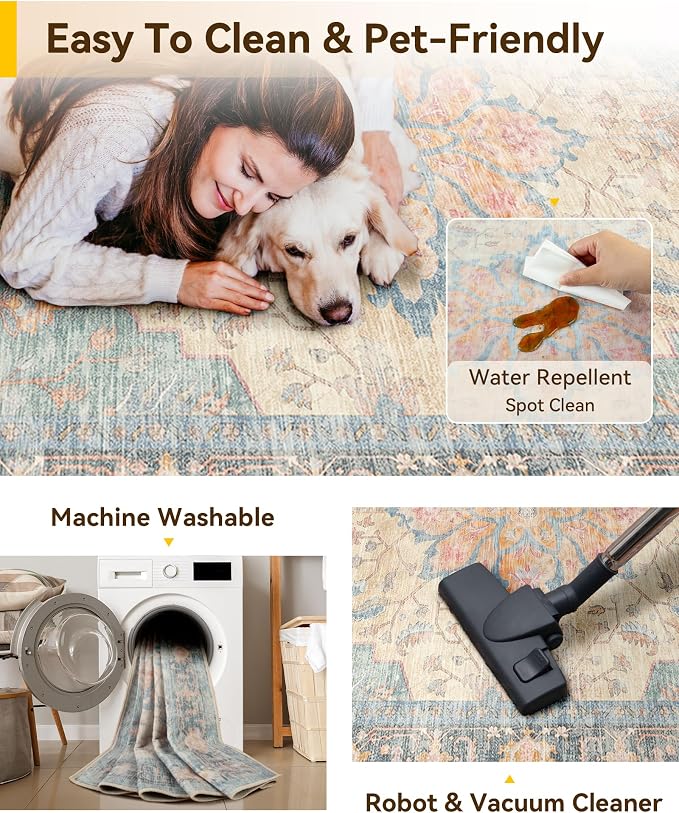 RELEANY Washable Area Rug, Large 9'x12', Water Repellent, Pet Friendly - Image 6