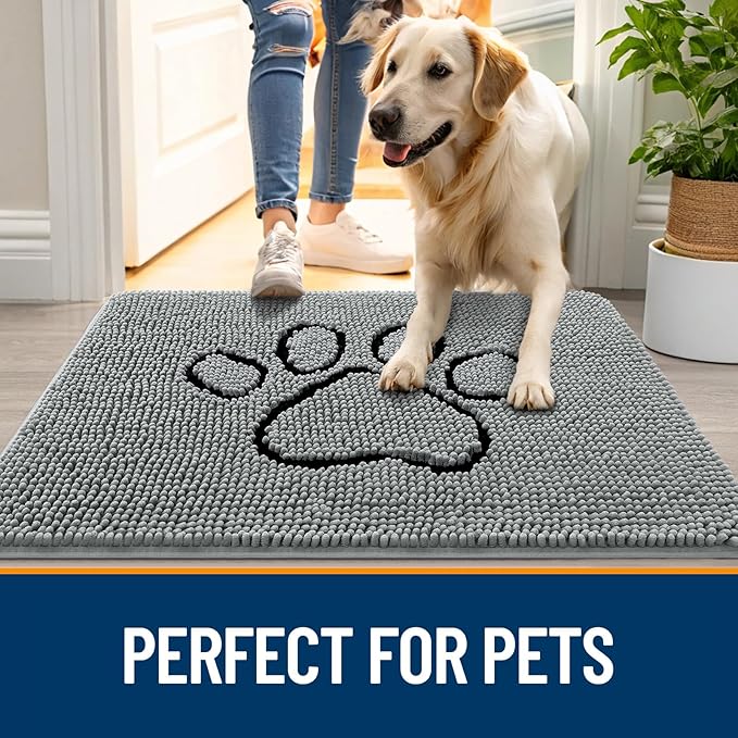 OLANLY Dog Door Mat for Muddy Paws 40x32, Paw Print Design Chenille Mud Mat | - Image 6