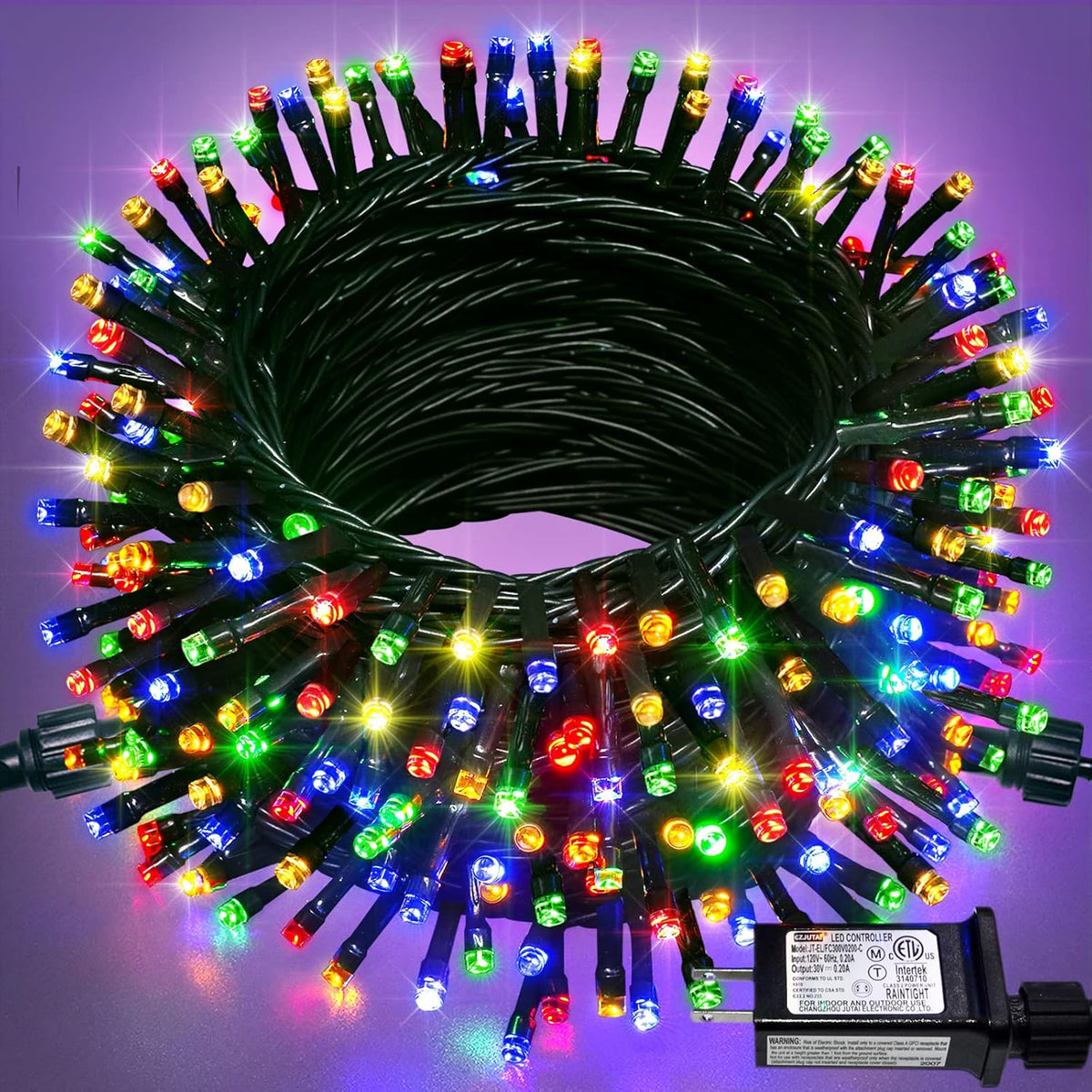 JMEXSUSS 200 LED Multicolor Christmas Lights Outdoor Waterproof, 66ft Expandable Green Wire, 8 Modes Timer Function, Ideal for Home Party Indoor Xmas Decorations