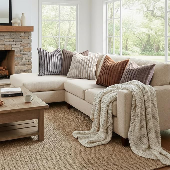 decorUhome Fall Faux Fur Throw Pillow Covers 12x20 Set of 2 Brown White | - Image 7