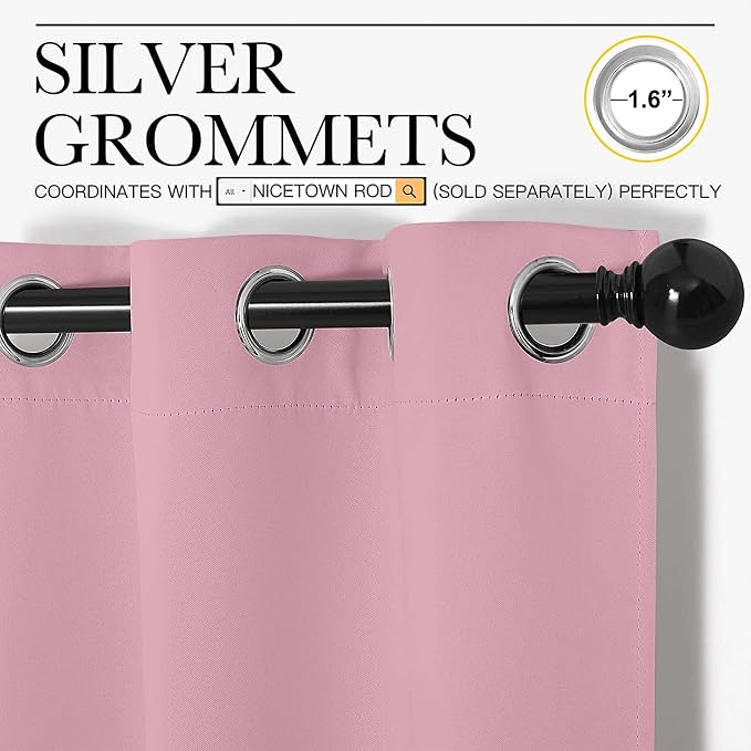 NICETOWN Crystal Pink Blackout Curtains 108" Long, 2 Pieces - Image 3