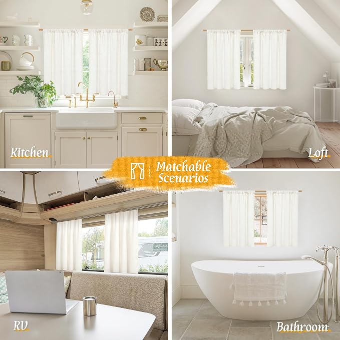 Natural Linen Curtains for Kitchen Windows Over Sink, 42 x 48 Inch | Faux Linen - Image 6