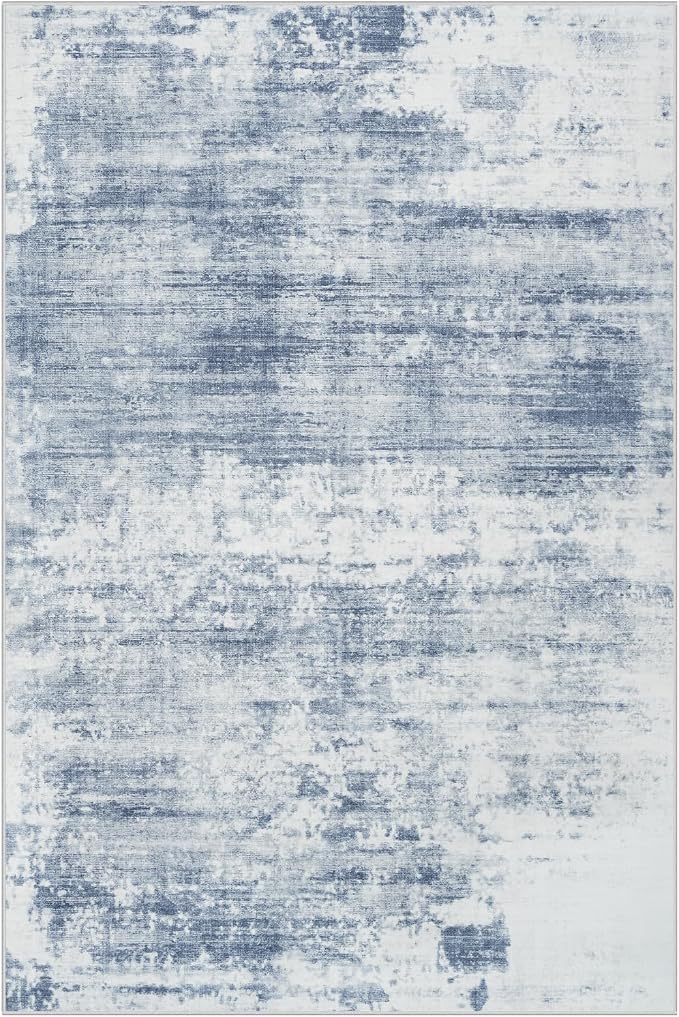 4x6 Area Rugs for Living Room: Washable Abstract Blue White Badroom Carpet | - Image 7