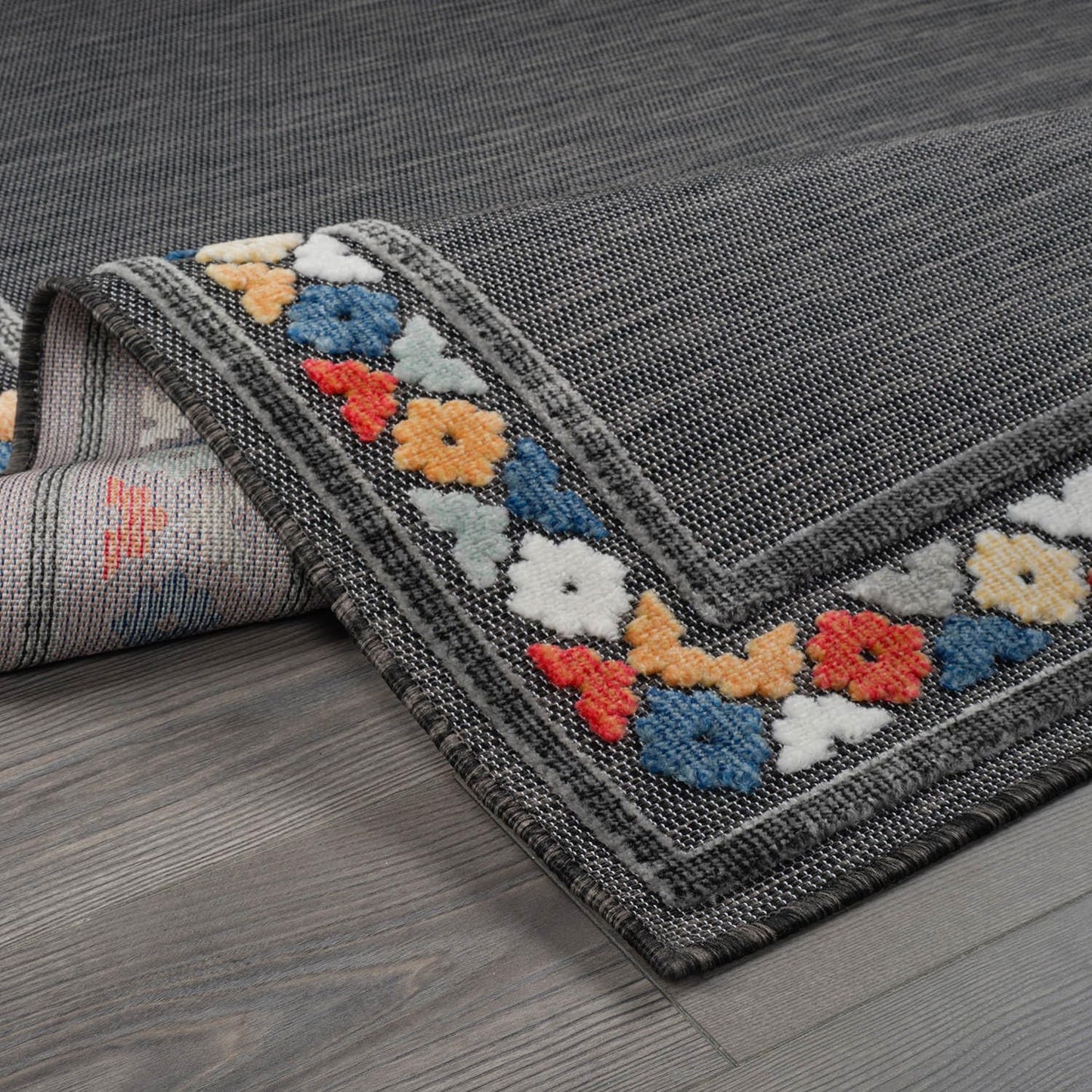 Beverly Rug Outdoor Rug 5x7 Modern Bordered Area Rugs for Indoor and Outdoor Patio Easy to Clean Non Shedding Living Room Porch Garden Washable Outside Carpet (5 x 7 Dark Gray)