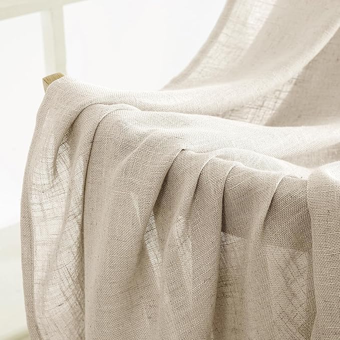 MIULEE Beige Linen Curtains 52x84 Inch 2 Panels - Image 6