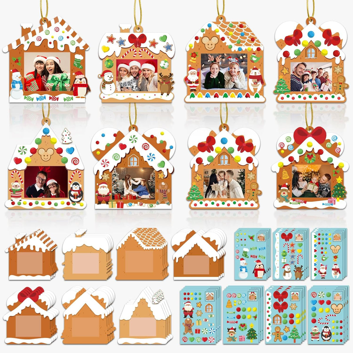 28 Pack Christmas Picture Frame Craft Kits for Kids, Xmas DIY Gingerbread House Candy Photo Craft Christmas Hanging Frame Ornaments for Xmas Tree Holiday Art Decorations Home Class Game Activities