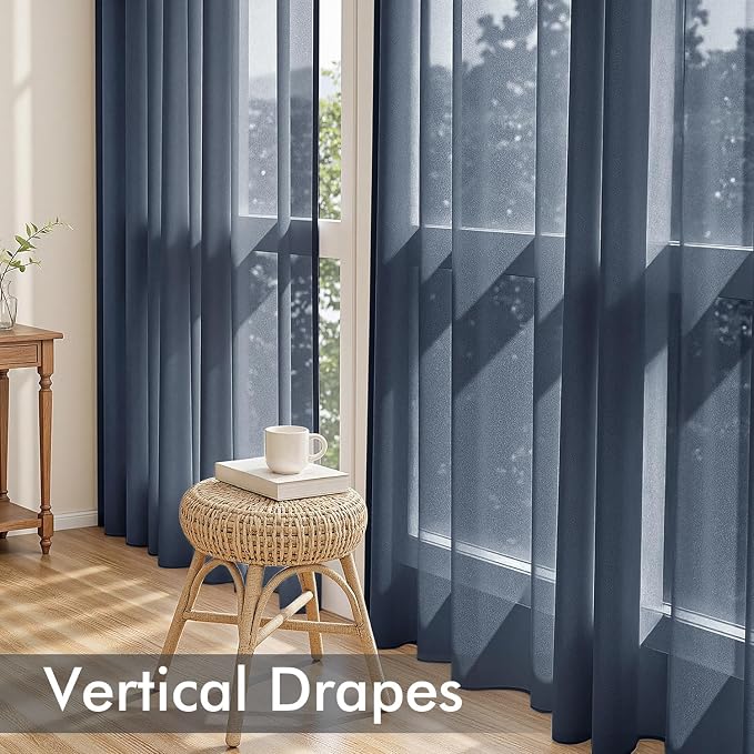 MIULEE Navy Blue Sheer Curtains 63 Inches Long 4 Panels 42 x 63 Inches | Light - Image 5