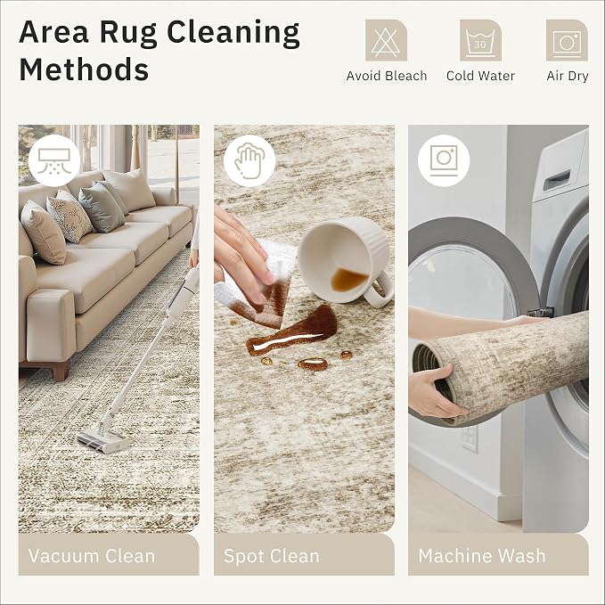 Soalmost 5x5 Brown Round Rug 6ft Circle Living Room Area Rugs Non-Slip | - Image 9