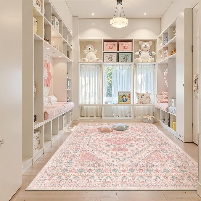 Pink Rugs for Bedroom-5x7 Area Rugs for Living Room, Girls Room | Washable Rugs - Image 8