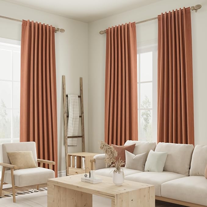 Terracotta 100% Blackout Curtains 108 Inch Length 2 Panels Set Fall Curtains - Image 8