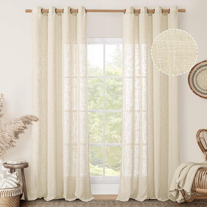 Beige Linen Sheer Curtains 90 inch - Image 2