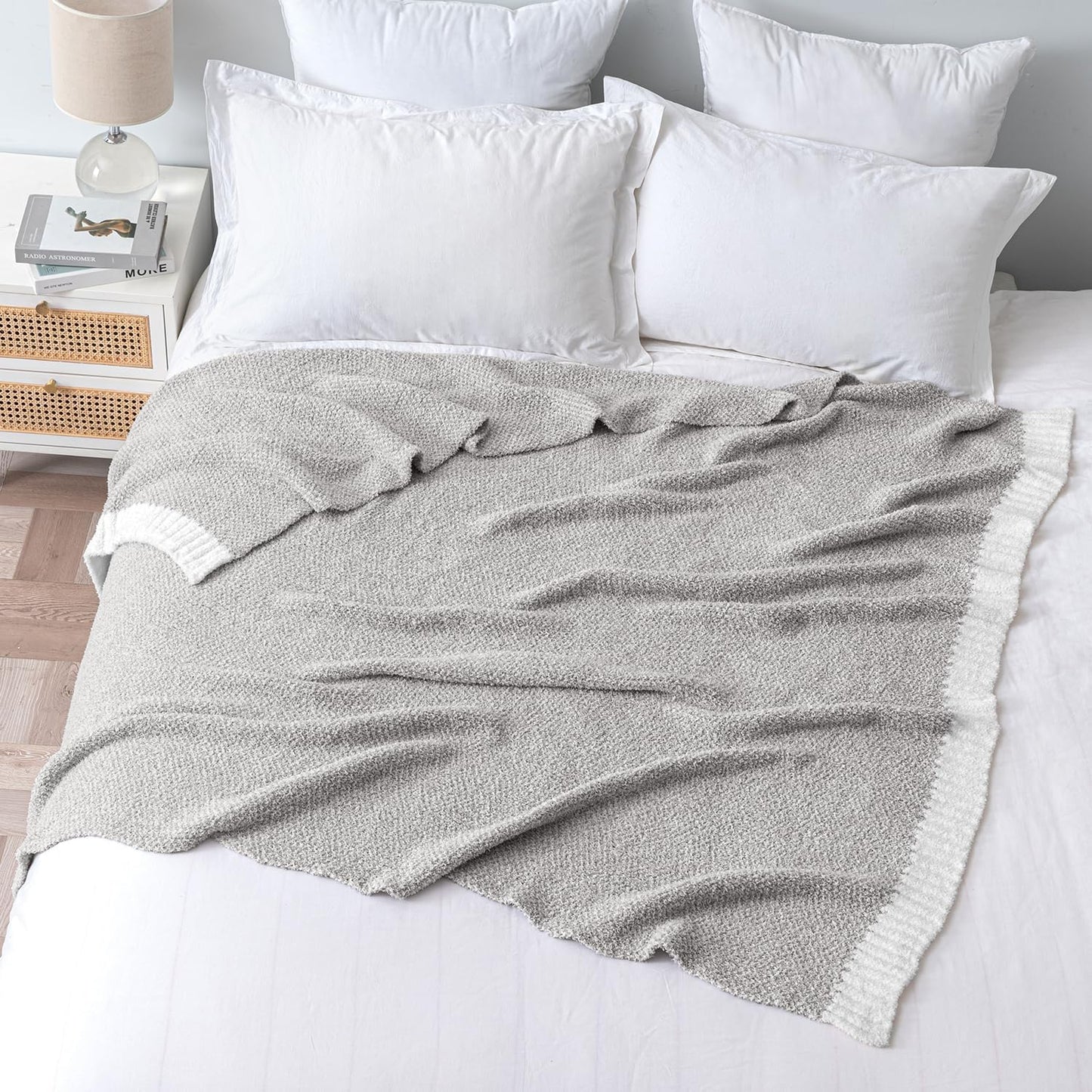 MIULEE Super Soft Throw Blanket for Couch, Light Grey Cozy Fluffy Warm Blankets Lightweight Knit Throw Blankets for Sofa, Bed, Chair, Living Room, Camping, Picnic, 60 x 80 inch