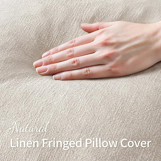 MIULEE Linen Decorative Euro Throw Pillow Covers Natural Beige 28x28 | Set of 2 - Image 2