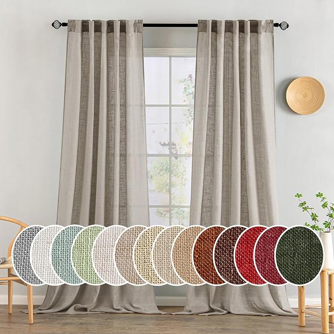 MIULEE Burlywood Birch Linen Curtains 52x90 Inch Long 2 Panels by MIULEE