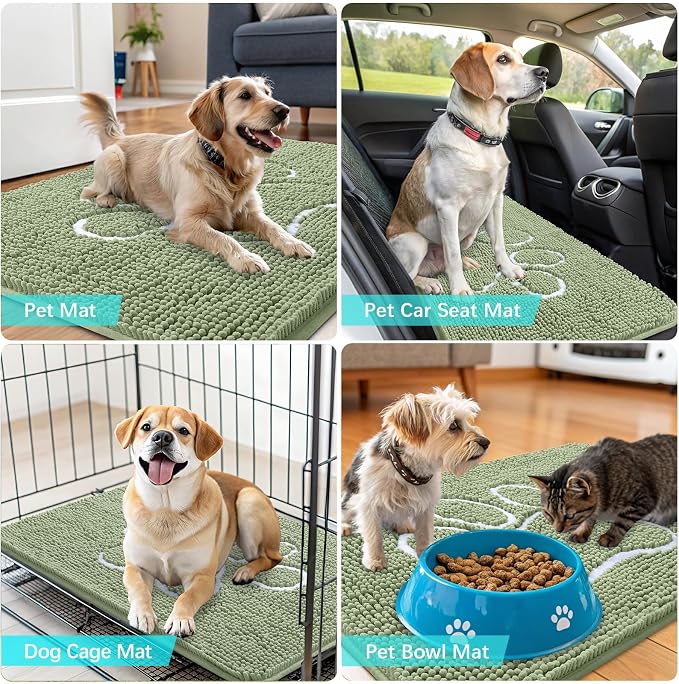 OLANLY Dog Door Mat for Muddy Paws 30x20, Paw Print Design Chenille Mud Mat | - Image 7