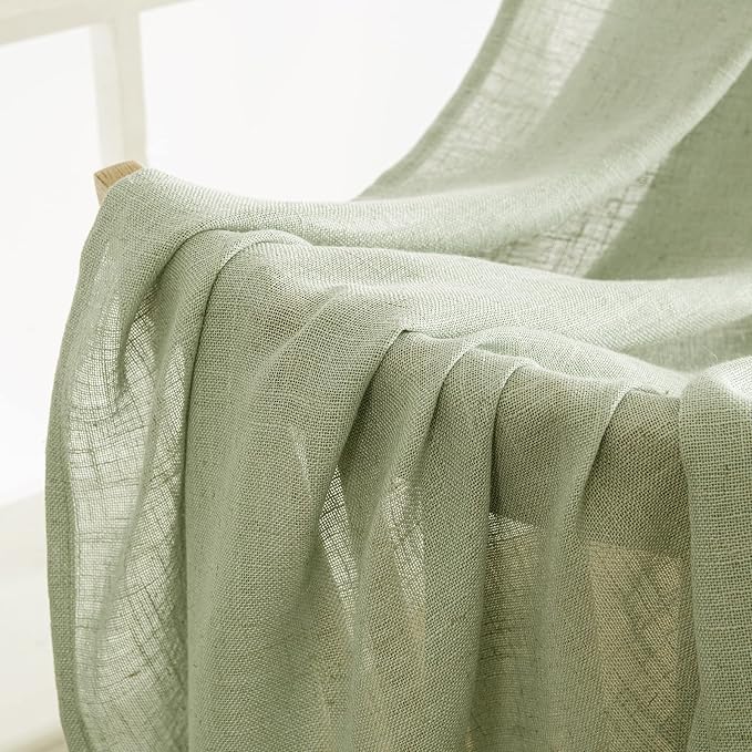 MIULEE Sage Green Linen Curtains 52x84 Inch - Image 6