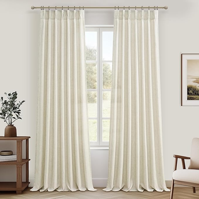 Pinch Pleated 70 Inch Extra Wide Cream Light Filtering Dining Room Curtains 96 by PleatedDrapes