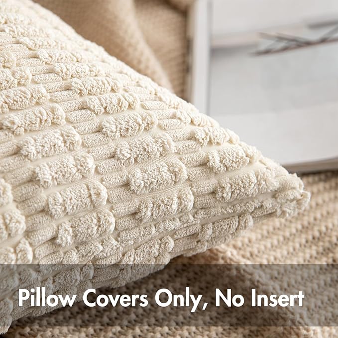 MIULEE Lumbar Corduroy Decorative Throw Pillow Covers 24x14 Cream White | Pack - Image 5