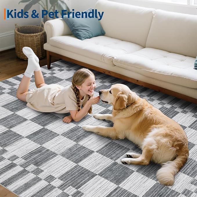 GarveeHome Grey Checkered Rug 6x9 Area Rugs Living Room Checkerboard Rug | - Image 9