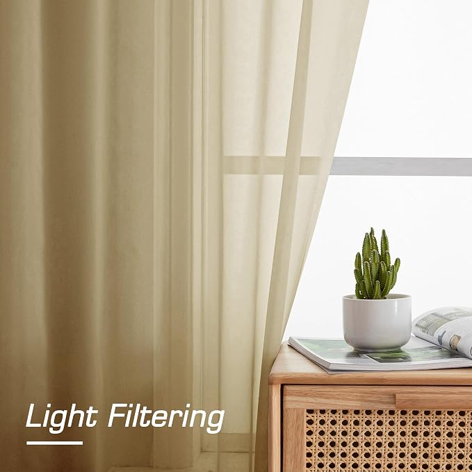 Gold Sheer Curtains 78 Inch Length 2 Panels Set, Light Filtering Voile Fimly - Image 5