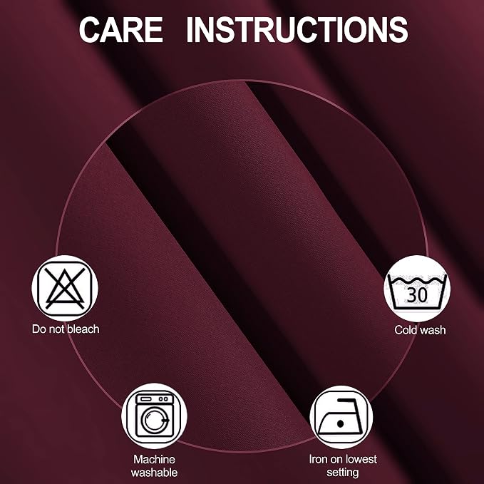 Blackout Curtains 66 x 95 inch/Burgundy Red Curtains Set of 2 Panels/Thermal - Image 4