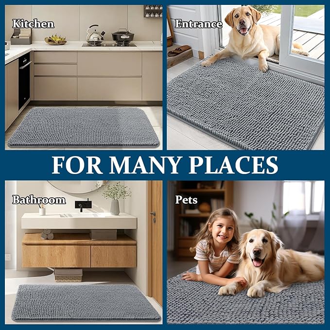 OLANLY Dog Door Mat for Muddy Paws 54x32, Super Absorbent Chenille Mud Mat | - Image 8