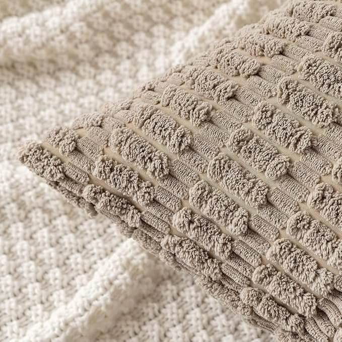 MIULEE Corduroy Decorative Throw Pillow Covers 12x12 Light Brown Pack of 2 | - Image 6
